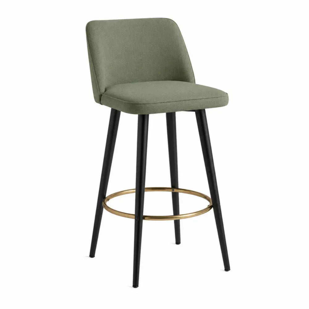 Taburete de bar fijo con respaldo asiento tapizado estructura metálica negro dorado verde 45 cm x 45 cm x 95 cm