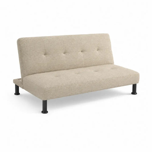 Sofá cama clic clac de 3 plazas tapizado en tejido de poliéster beige claro estructura de acero negra 180 x 95 x 85 cm