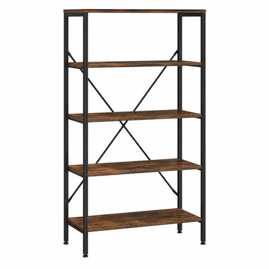 Estantería de salón de 5 niveles estructura metálica negra baldas de madera estilo industrial 180 cm x 80 cm x 30 cm