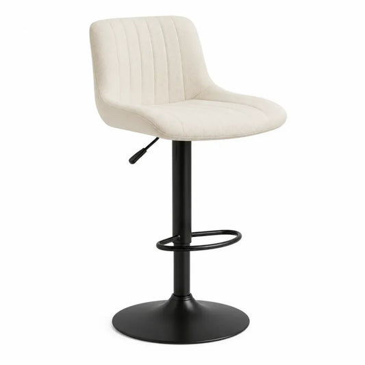Taburete de bar giratorio con asiento acolchado base metálica ajustable beige negro 45 cm x 45 cm x 85 cm a 105 cm