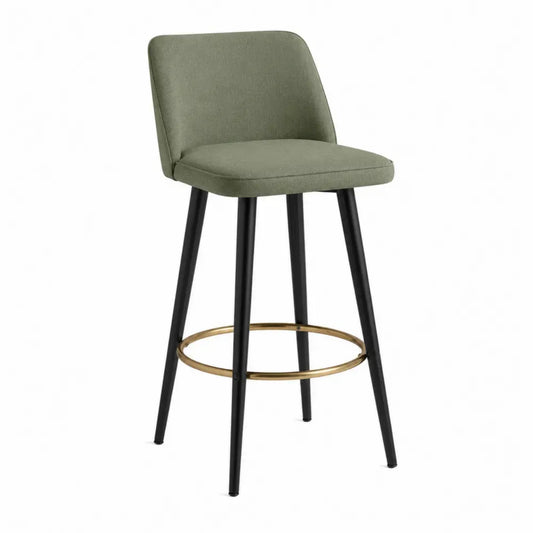 Taburete de bar fijo con respaldo asiento tapizado estructura metálica negro dorado verde 45 cm x 45 cm x 95 cm