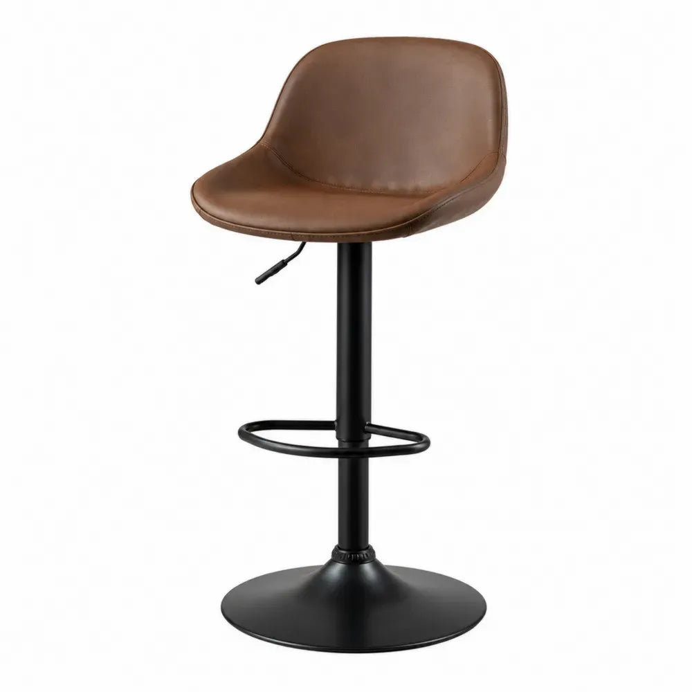 Taburete de bar regulable con respaldo asiento en piel sintética PU estructura de acero negro giratorio reposapiés 85-110 cm marrón negro