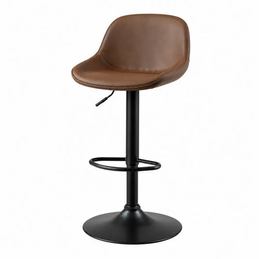 Taburete de bar regulable con respaldo asiento en piel sintética PU estructura de acero negro giratorio reposapiés 85-110 cm marrón negro